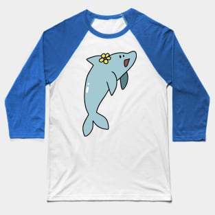 Dolphin Waering a Flower Baseball T-Shirt